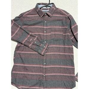 Ocean Current Mens Small Gray Burgundy Striped Long Sleeve Button Down Shirt